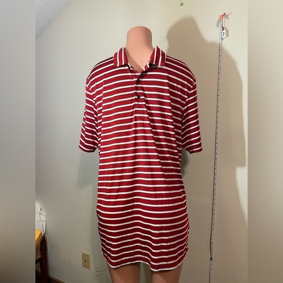Drake Polo men's DriFit Red/White striped polo athletic shirt Medium - Picture 1 of 8
